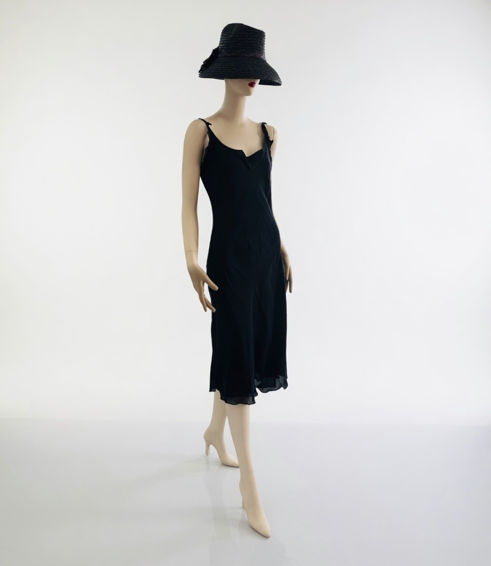 Vintage LAPIS Women Gown M Black V Neck Ruffle Sheer Ball Gown Tie Shoulder Midi - Picture 4 of 13